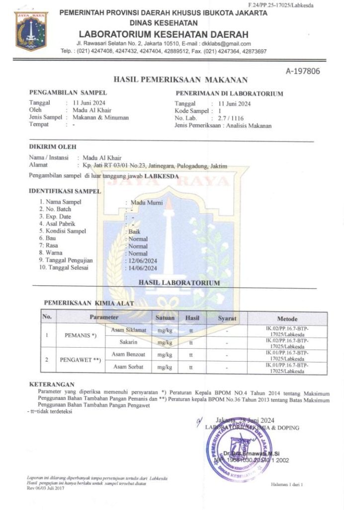 sertifikat madu alkhair